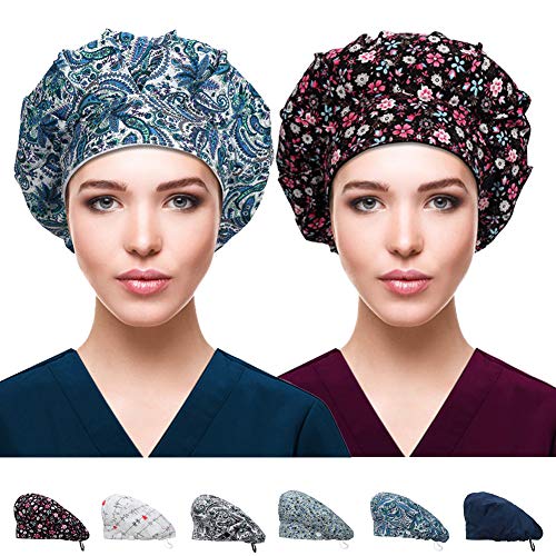 image for ABAMERICA 2 Pack Bouffant Caps with Button and Sweatband, Adjustable W