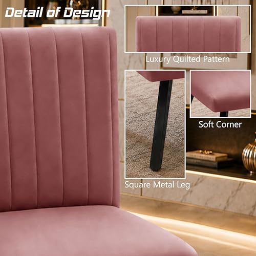 Image of Modern Velvet Accent Chair for Living Room | Upholstered Single Seater Chair with Metal Legs | Comfortable Seating for Bedroom, Office & Guest Room - Rose Pink