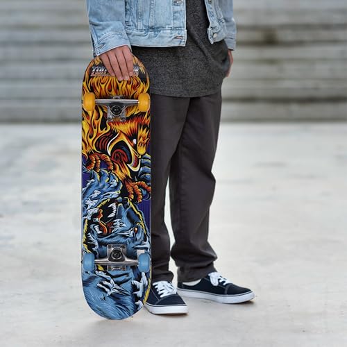 Image of Tony Hawk 31 inch Skateboard, Tony Hawk Signature Series 3, 9-ply Maple Deck Skateboard for Cruising, Carving, Tricks and Downhill, Fire /Ice