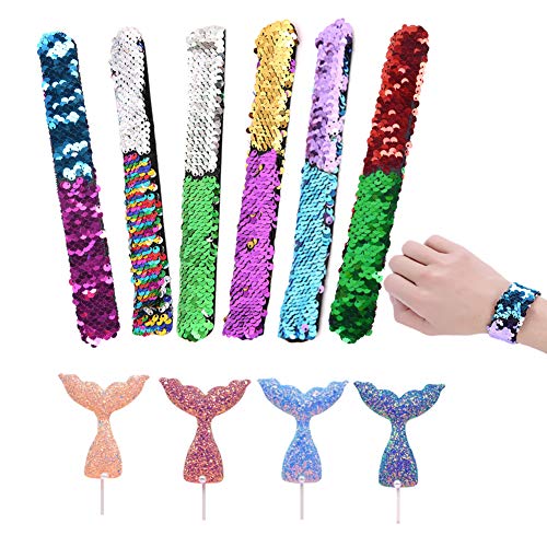 EQLEF Pulseiras lantejoulas, faixas reversíveis da palmada de brilho da sereia de brilho da sereia reversível de cor com torta de cola de peixe da lanterna: primeiro - 10 peças