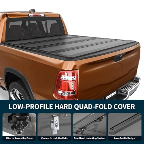 OEDRO Hard Quad-Fold Low-Profile Tonneau Cover Fit for Chevy Silverado/GMC Sierra 1500 New Body 2019-2026 with 5.7ft Bed Without Multi-Flex Tailgate