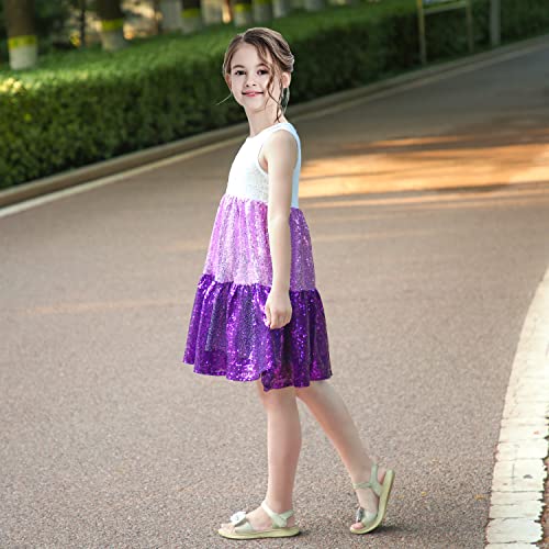 Sunny Fashion Girls Dress Silver Brown Shiny Glitter Sequin Color Block Sleeveless4