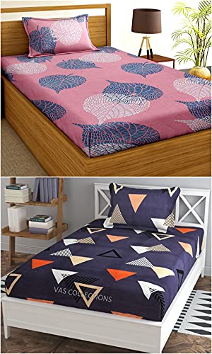VAS COLLECTIONSCotton Single Bedsheet Combo (Pack of 2) | Supersoft 160 TC - Set of 2 bedsheet with 2 Pillow Cover - Breathable & Wrinkle Free - 4 Pcs Set | Blue & Red