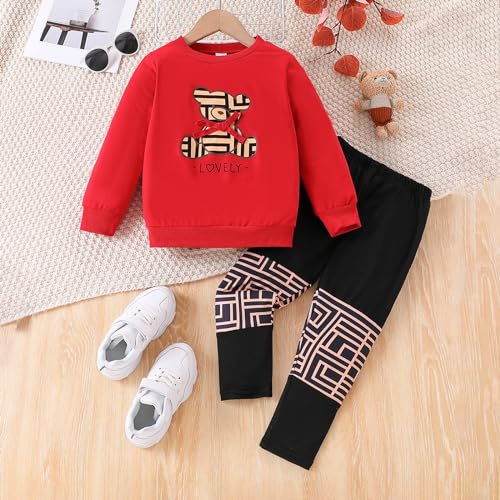 Image of Tween Girl's Letter Print Top + Jogger Pants 2 Piece Casual Outfit Set Kids Fall Clothing, Sizes 6-14 Years