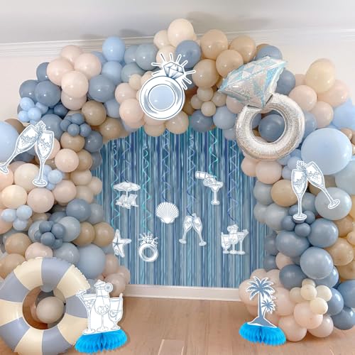 Image of Last Toast On The Coast Party Decorations Coastal Bachelorette Hanging Swirl Blue Nautical Bachelorette Party Supplies with Wine Cup Diamond Ring Shells Starfish for Bridal Shower