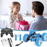 MidiVix Ferngesteuertes Auto, 90 Min Spielzeit, 2.4Ghz Doppelseitig 360° drehbarer RC Crawler mit Scheinwerfern Radlichtern, 4WD Off Road Drift RC Auto Spielzeug Geschenke für Jungen 6-12 Blau – Ansicht 6