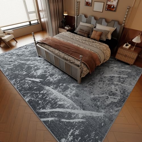 Machine Washable Black Abstract Area Rug - Contemporary Style for Various Rooms - Non-Shedding and Easy to Clean - 9x11.5 ft