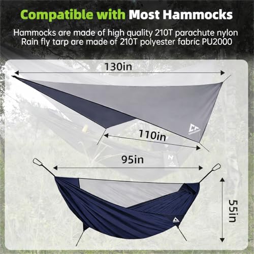 CROSSHIP Camping Hammock with Insect Net and RainFly Tarp - 2-Person Portable Parachute Nylon Hammock for Outdoor Adventures, Hiking, Backpacking, Backyard, Travel (Supports Up to 500lbs) - Midnight Blue - Image 2
