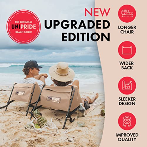 Unipride Beach Chair For Adults With Back Support Folding Lightweight Travel Essential - Camping Chairs, Backpack Lounge Lawn Chair For Outdoor Camping Gear And Sun Tanning - Beige #TOP1