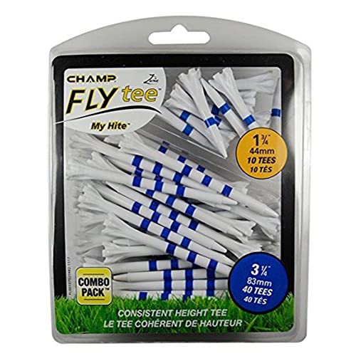 Champ 86503 Zarma Flytee My Hite 3-1/4" Combo Pack White with Blue Stripes Golf Tees