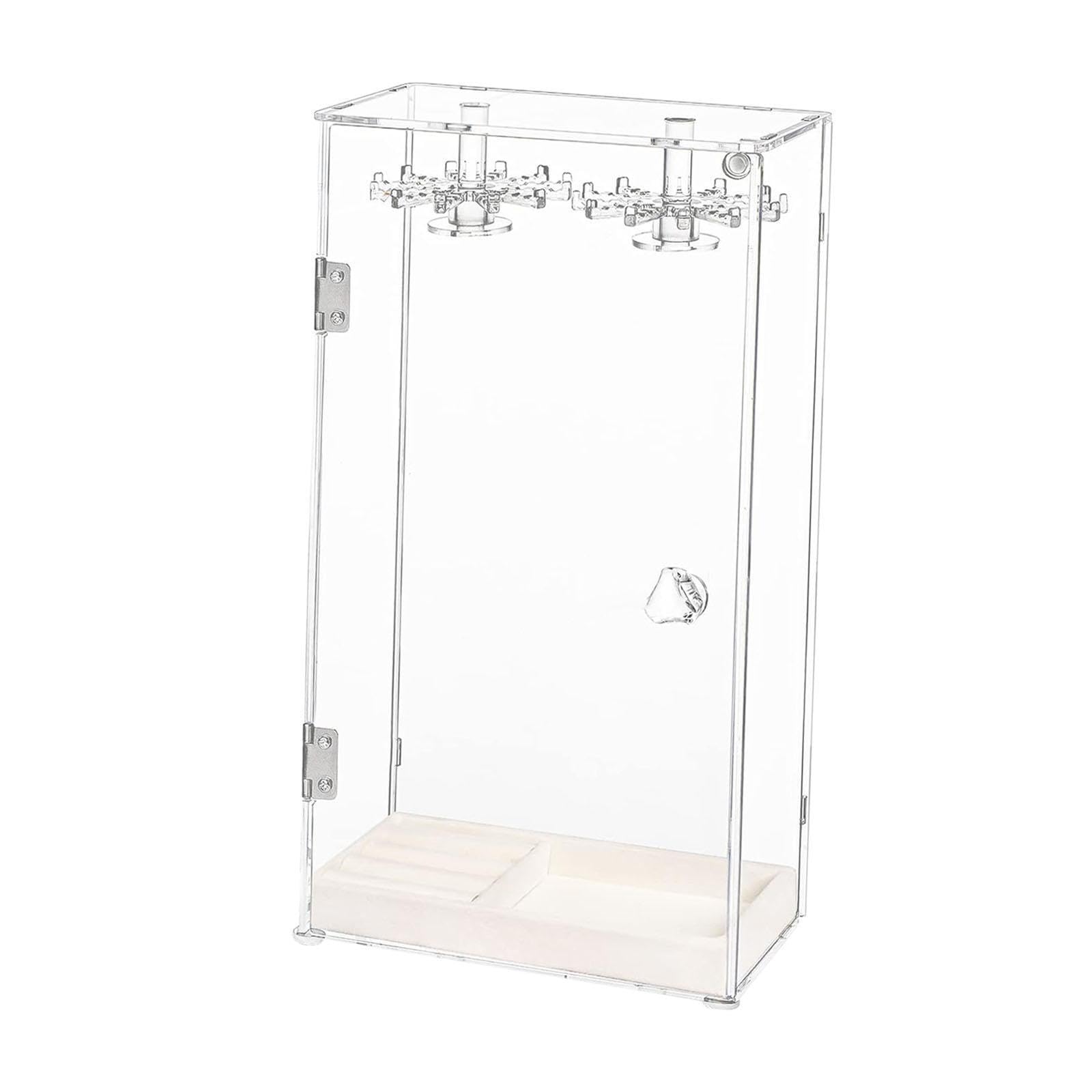 CYDZSRA Acrylic Necklace Organizer Rotatable Jewelry Storage Stand Dustproof With Velvet Tray For Rings Bracelets Display Transparent Jewelry Hanger Storage