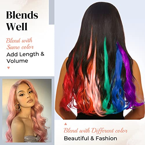 Clip In Hair Extensions, Lonai 6Pcs 24" Long Pink Wavy Synthetic Hairpiece For Women Natural Hair For Daily Use Cosplay Halloween Costume Party #TOP3