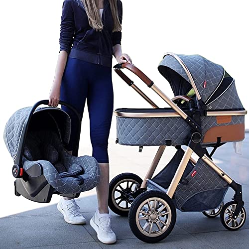 2-in-1 Baby Stroller and Car Seat Combo Foldable Luxury High Landscape Anti-Shock Stroller for Toddler and Infant Carriage Bracket Storage & Organizers for Mommy Bag Rain Cover with Bassinet (Color :