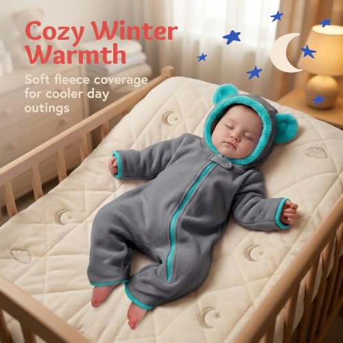Image of baby deedee Bunting Fleece - Hooded Bear Ears Diaper Zip