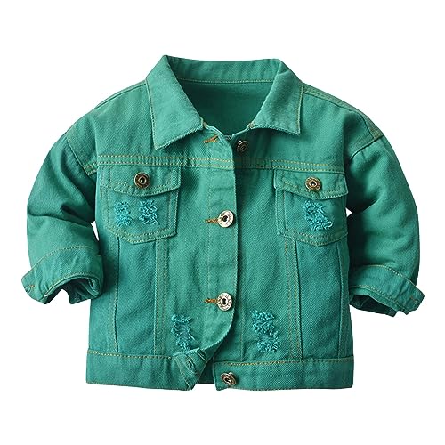 Kids Girls Ripped Denim Jacket Solid Color Button Down Long Sleeve Lapel Coat Stylish Casual Outwear for Toddler Girls