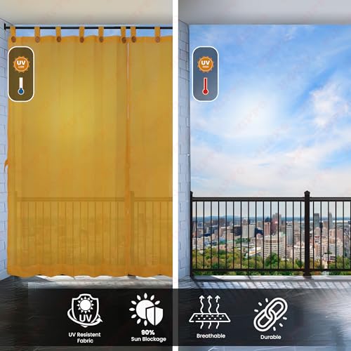 Image of HIPPO 180 GSM HDPE Outdoor Loop Curtain for Balcony & Patio Sun Blocking, UV Protection & Light-Filtering Curtains(Sunny-Yellow- 4.5FTX9FT) Pack of 2