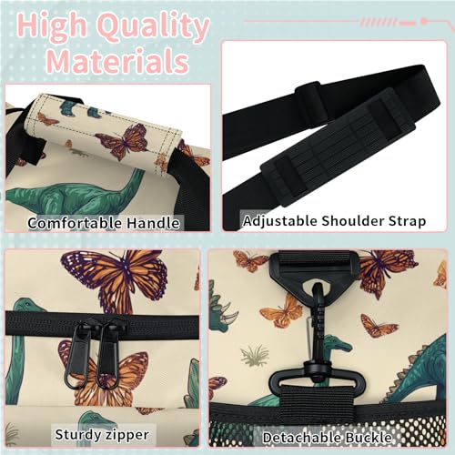 Dinosaur Butterfly Retro Grass Travel Duffel Bag Weekender Overnight Bags for Women Men Foldable Waterproof Tote Bag with Trolley Sleeve3