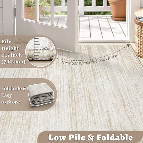 Tapete beige rectangular 8x10 para sala y dormitorio miniatura 6