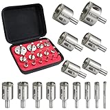 15PCS Diamond Hole Saw Kit 15 PCS Diamond Drill Bits 1/4 to 2 Inch Hollow Core Drill Bits for Drilli