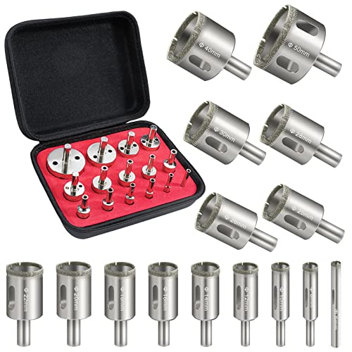 15Pcs Diamond Hole Saw Kit 15 Pcs Diamond Drill Bits 1/4 To 2 Inch Hollow Core Drill Bits For Drilling Glass, Stone, Porcelain, Ceramic Tile,Marble,Pots, Bottles,Father Day Gift For Men #TOP2
