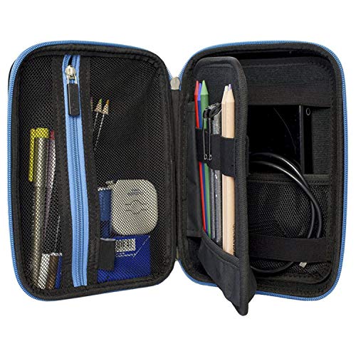 Easy Trends Large Capacity Pencil Box Case Organizer for Pen, Markers, Brushes, Craft Supplies - Blue/Black