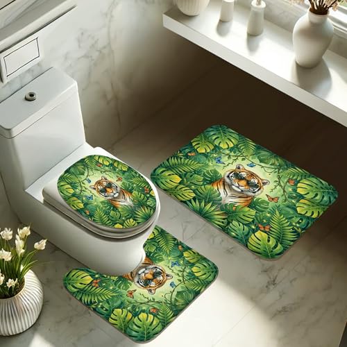 Rideau de douche anti-moisissure tigre et feuilles vertes 183x183