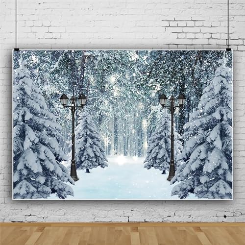 MIRRORANG 4,5x3m Winter Scenery Backdrops Christmas Forest Path Streetlamp Wonderland Falling Snowflake Snow Covered Tree Party Photography Backgrounds Banner Decorations Photo Studio Props - Image 2