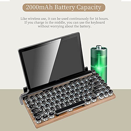 Guazi Store 83-Key Mechanical Keyboard Dot Retro Typewriter Mechanical Keyboard Wireless Bluetooth Keyboard, Keyboard Gaming Mechanical,Anti-Ghosting Blue Switch Mechanical Keyboard (Wood Color) #TOP4