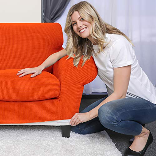 Subrtex 4 Piece Sofa Cover High Stretch Couch Slipcover For 3 Cushion Soft Sofa Slipcover Jacquard Fabric Furniture Covers With Elastic Bottom Machine Washable(Orange,Large) #TOP4