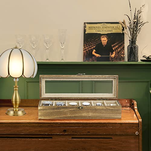 Sriwatana Watch Box Case Organizer Display For Men Women, 6 Slot Wood Box With Glass Top, Carbonized Black #TOP2