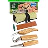 BeaverCraft S13L Wood Carving Tools Set for Spoon Carving 3 Knives in Tools Roll Leather Strop and Polishing Compound Hook Sloyd Detail Knife Left-Handed Spoon Carving Knives (S13L Left-Handed)