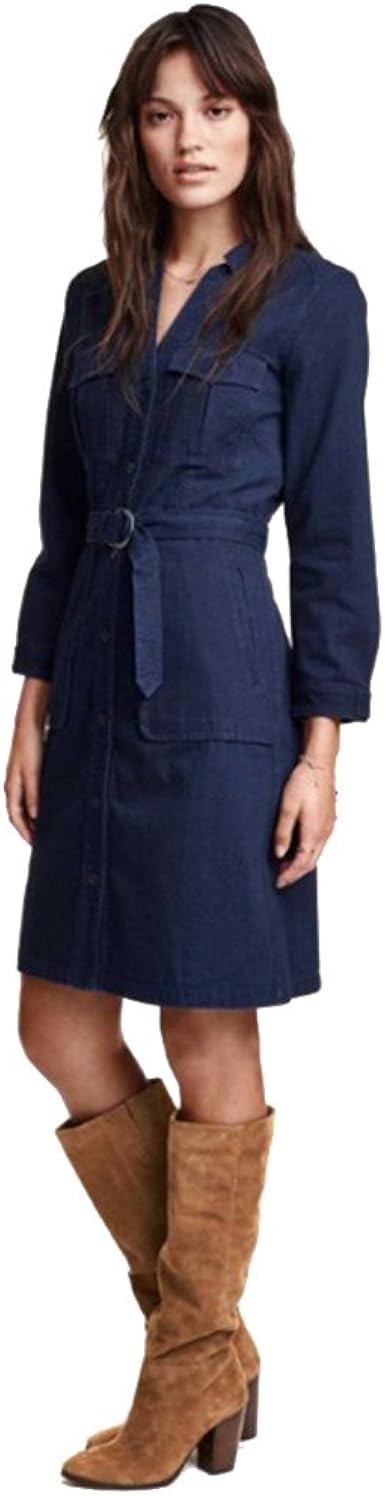 NiSeng Vestito Donna Maniche Lunghe Denim Abito Corto Vestiti Jeans con  Cintura Marina XXL : Amazon.it: Abbigliamento