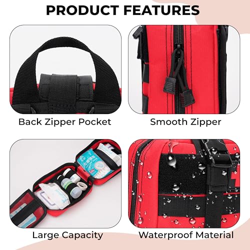 Image of Kraptick Medical MOLLE Pouch | Tactical First Aid Kit Bag | Military Emergency Medical Pouchs | Waterproof & Durable Trauma Kit Pouch | Compact MOLLE Medic Bag for Outdoor, Camping & Survival (Red)