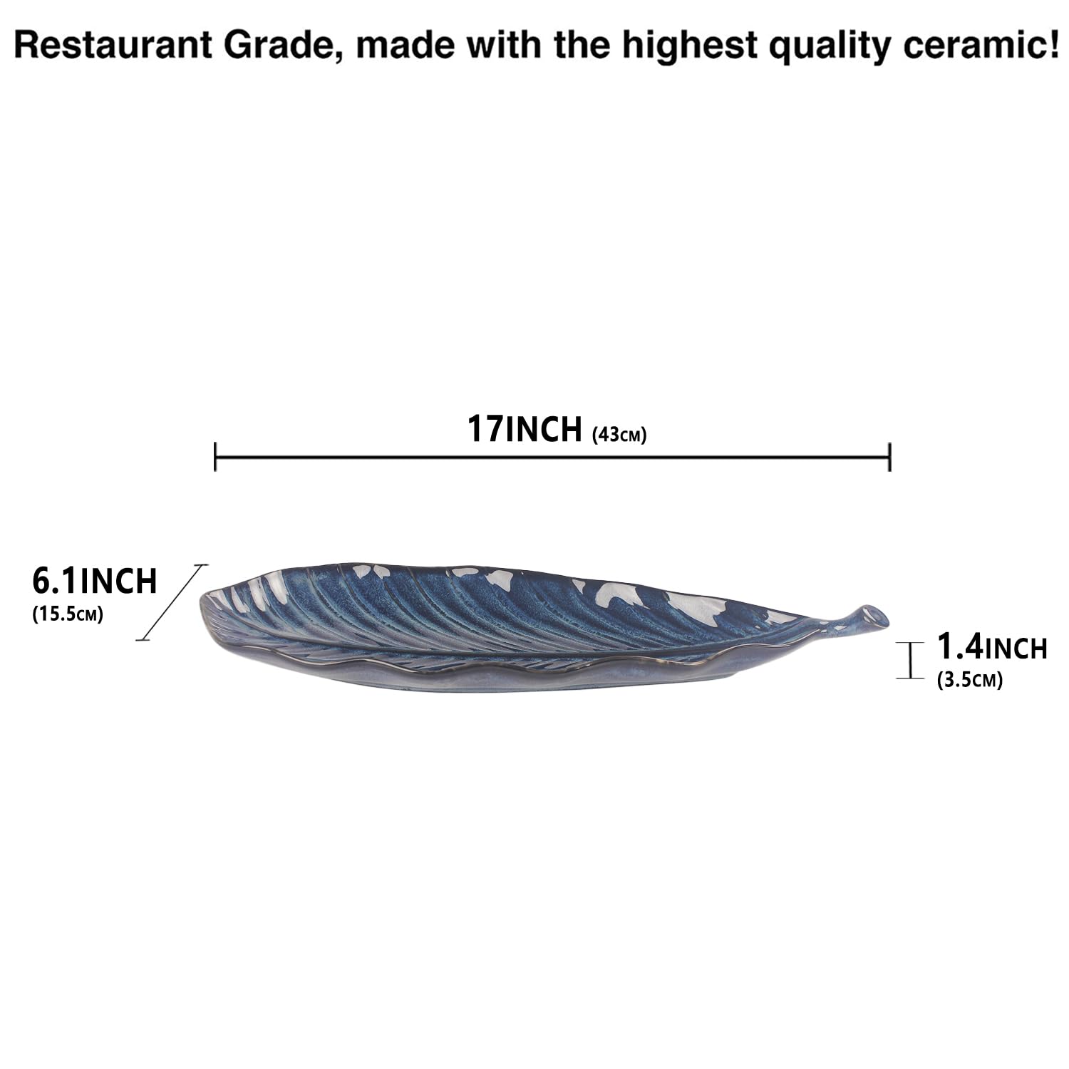 Lot de 2 grands plateaux de service pour le divertissement, plateaux et plateaux en porcelaine, passent au lave-vaisselle et au micro-ondes, bleu roi, 43,2 cm