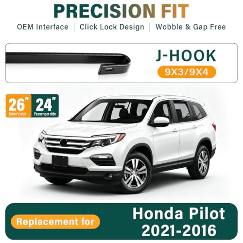 Image of Windshield Wiper Blades Replacement for Honda Pilot 2016 2017 2018 2019 2020 2021,Original Equipment Replacement Front Rear Wiper Blade Set - 26 inch 24 inch 14 inch (Set of 3)