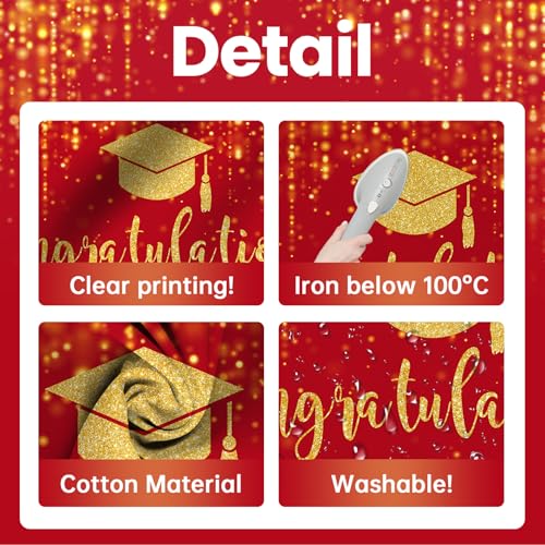 Mocsicka Class of 2026 Backdrop Red Gold Glitter Bokeh Graduation Party Background 2026 Congrats Grad Prom Party Cake Table Decoration Photo Booth Props (10x7ft) by Mocsicka - Used condition - Image 3