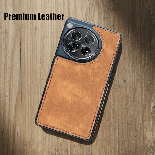 Image of Leather Case for OnePlus 12R Premium Protective Stylish Slim Cover with Shockproof Raised Edges Brown