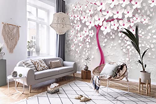 Fototapeta z efektem 3D kwiaty różowe drzewo pokój dziecięcy dziewczynka - wraz z klejem - abstrakcyjne fototapety tapety tapety ścienne tapeta tapeta odporna na promieniowanie UV gotowa do montażu (460 x 300 cm - 5 pasów)
