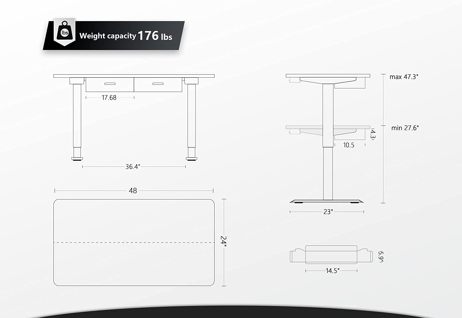 FEZIBO Standing Desk with Double Drawer, 48x 24 Inches Adjustable Height Electric Stand up Desk, Ergonomic Workstation Black Frame/Fir Brown Top