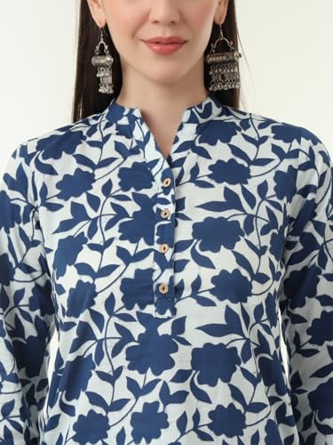 Image of Tissu Women's Plus Size Pure Cotton Grey Floral Tunic with Palazzo Co-ords