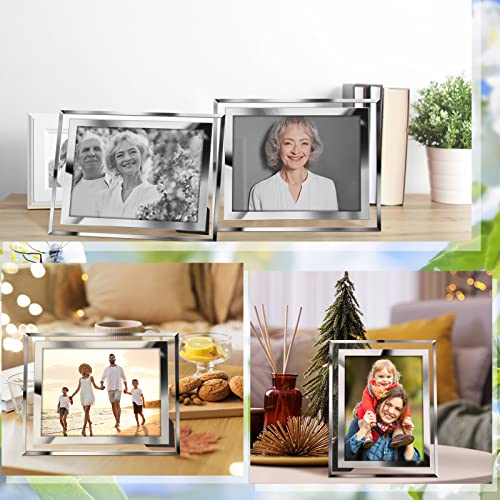 4 Pcs 5 X 7 Picture Frames Glass Sparkly Mirrored Photo Frames Glitter Crystal Silver Photo Frames For Tabletop Display Wedding Frames For Home Family Party Vertically Or Horizontally (Classic Style) #TOP4