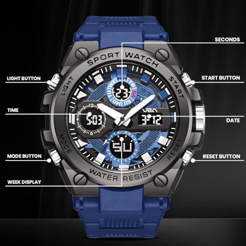 Image of V2A Stryke-TERRAX 5220 Analog-Digital Sports Watch for Men | Bold 3D Dial Design | 50M Waterproof Quartz Watch with Alarm, Stopwatch, Day-Date & Backlight | Rugged Everyday Performance