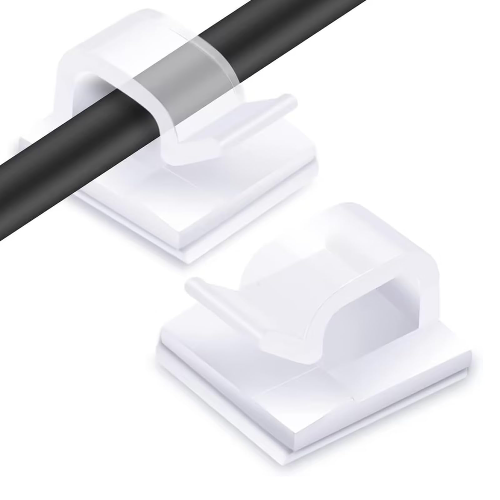 Clearhill 100-Pack Adhesive Wire Clamps – Strong 3M VHB Tape, 19mm X 19mm, Holds Cables Up To 9mm – Removable Without Residue For Desks, Walls & Cars (White)