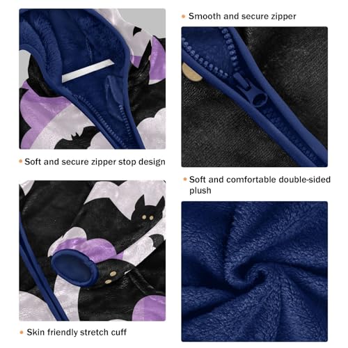 Bats Flying Against Purple Background Toddler Fleece Jacket Girl Boys Hooded Fleece Jacket Coat Warm3