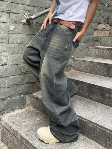 Image of KOTTY Baggy-Fit Denim: Men Zip Fly Washed Cotton Spandex Lightweight Durable Everyday Streetwear Baggy Fit Jeans