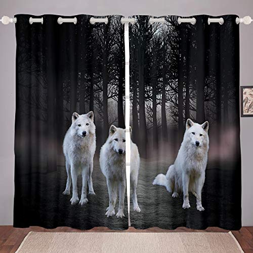 Wolf Window Curtains for Bedroom Living Room Safari Animal Pattern Curtains for Kids Boys Girls White Wolf Family Window Drapes Cool Wildlife Style Decor Window Treatments