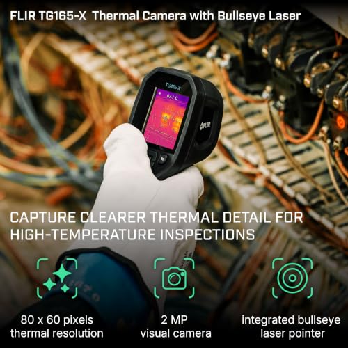 Image of Flir TG165-X Thermal Imaging Camera with Bullseye Laser, Spot IR | 80x60 IR, -25 to 300C, spot thermometer, MSX, IP54, building /HVAC /electrical, strap, pouch