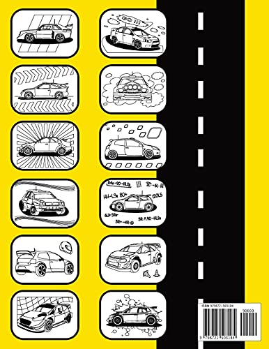 Rally Cars Coloring Book: 28 Illustrations Rally Car With Background For Color