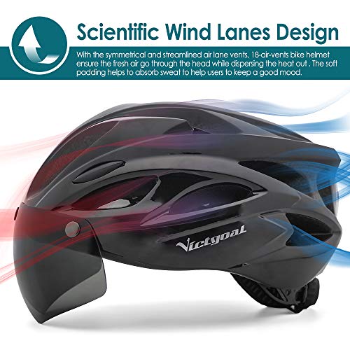 Victgoal Adults Bike Helmet for Men Women with Detachable Magnetic Goggle Visor and LED Rear Light, Black - Image 4