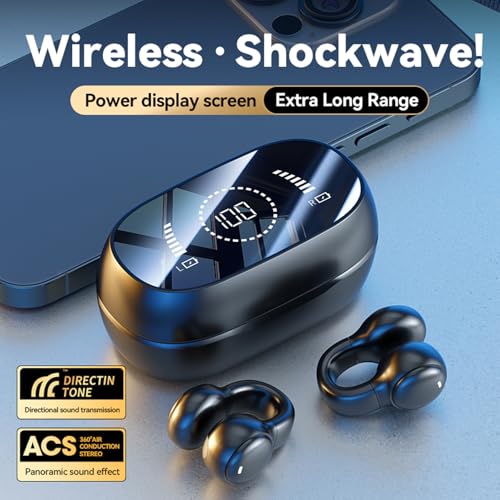 Image of Open-Ear Wireless Headphones Bluetooth Clip On Mini Earbuds Charging Case Ear Buds Sports Bone Conduction Headphones Earphones for Workout Running Driving Walking (Beige)